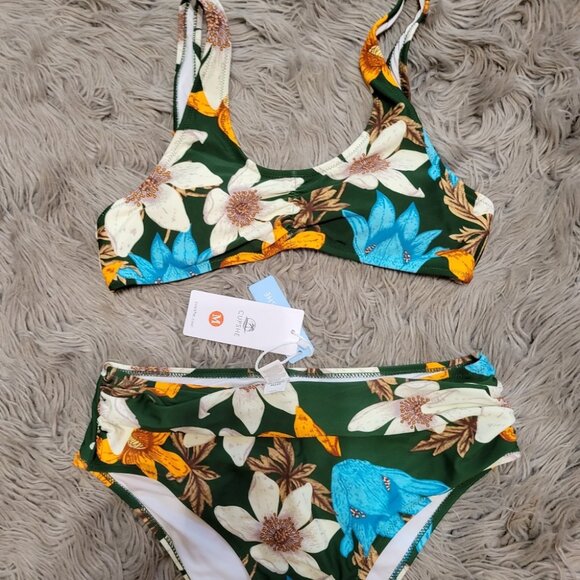 Dark Green Floral Bikini - Picture 1 of 7